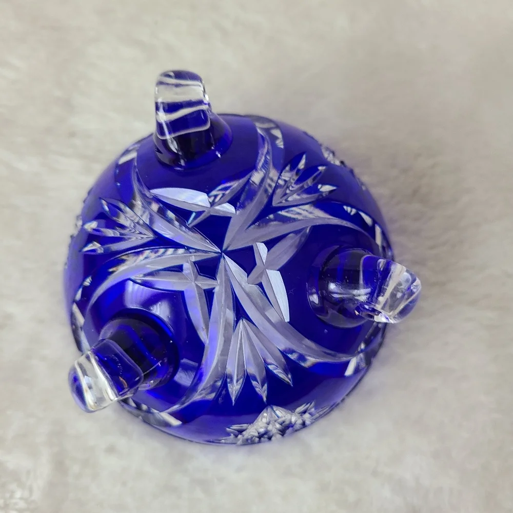 Cobalt Blue Cut To Clear Crystal Pedestal Bowl